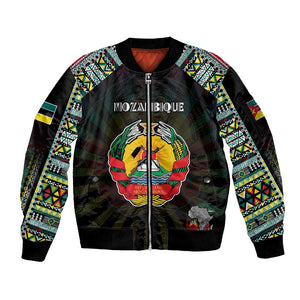 Personalized Mozambique Roots Sleeve Zip Bomber Jacket African Pride in Fingerprint and Tribal Colors