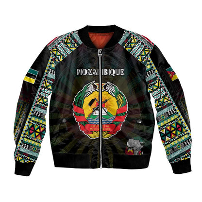 Personalized Mozambique Roots Sleeve Zip Bomber Jacket African Pride in Fingerprint and Tribal Colors