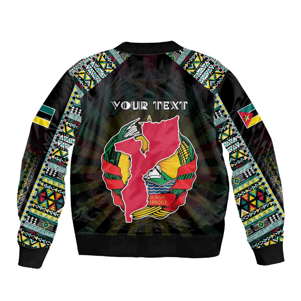 Personalized Mozambique Roots Sleeve Zip Bomber Jacket African Pride in Fingerprint and Tribal Colors