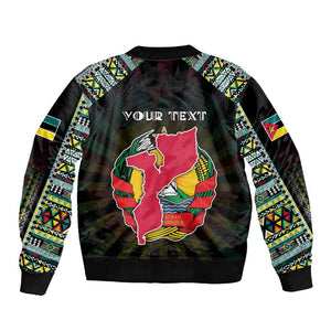 Personalized Mozambique Roots Sleeve Zip Bomber Jacket African Pride in Fingerprint and Tribal Colors