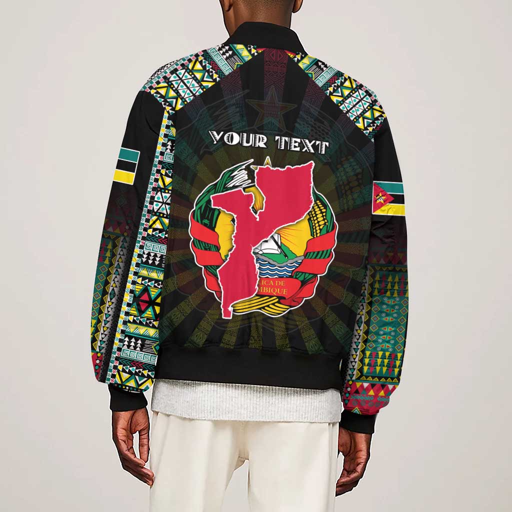Personalized Mozambique Roots Sleeve Zip Bomber Jacket African Pride in Fingerprint and Tribal Colors
