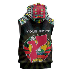 Personalized Mozambique Roots Sleeveless Hoodie African Pride in Fingerprint and Tribal Colors - African Pride