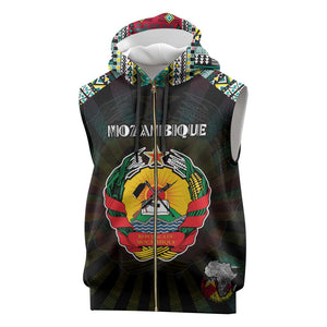 Personalized Mozambique Roots Sleeveless Zip Hoodie African Pride in Fingerprint and Tribal Colors - African Pride