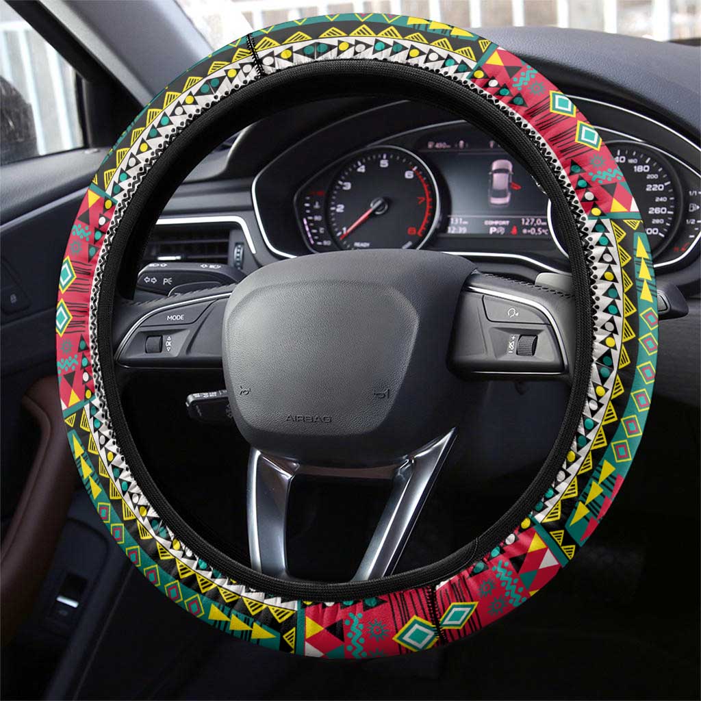 Mozambique Roots Steering Wheel Cover African Pride in Fingerprint and Tribal Colors