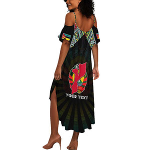 Personalized Mozambique Roots Summer Maxi Dress African Pride in Fingerprint and Tribal Colors