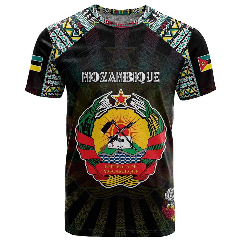 Personalized Mozambique Roots T shirt African Pride in Fingerprint and Tribal Colors
