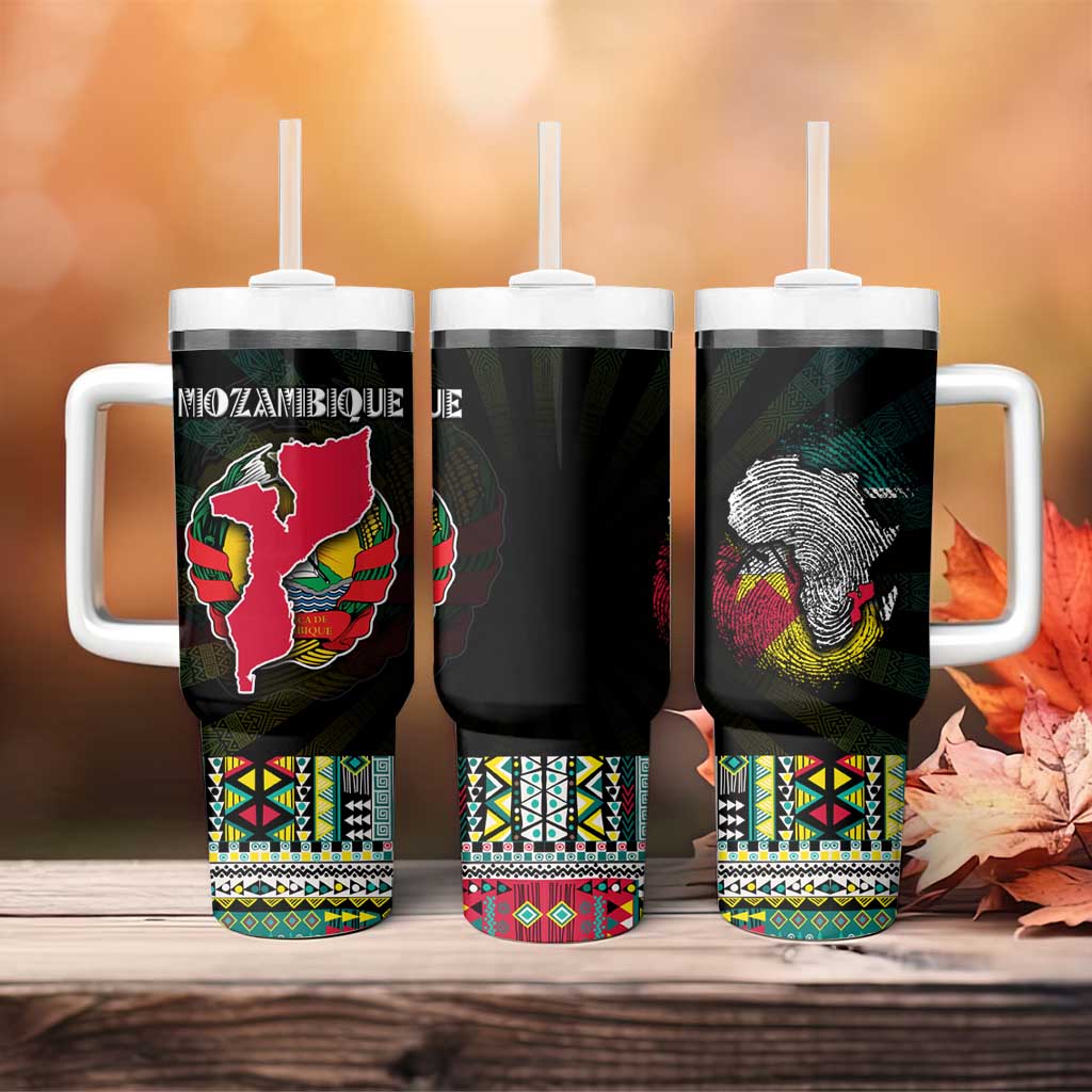 Mozambique Roots Tumbler With Handle African Pride in Fingerprint and Tribal Colors
