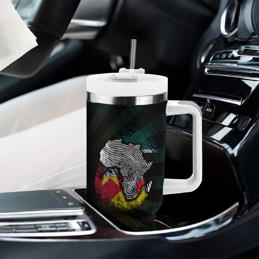 Mozambique Roots Tumbler With Handle African Pride in Fingerprint and Tribal Colors