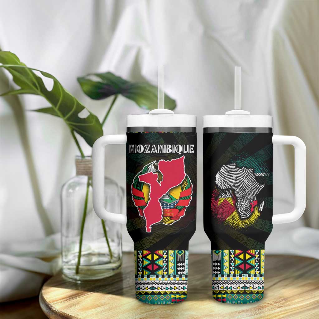 Mozambique Roots Tumbler With Handle African Pride in Fingerprint and Tribal Colors