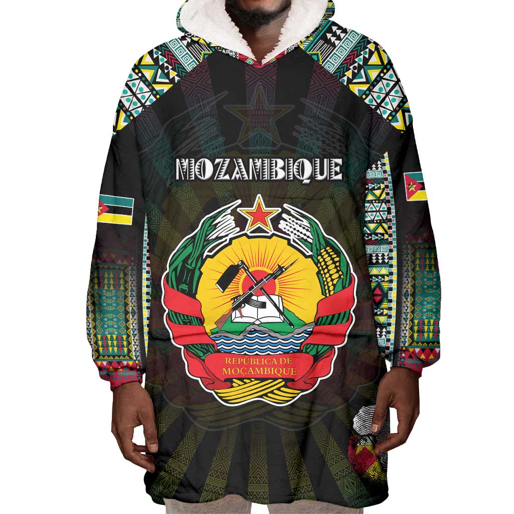 Personalized Mozambique Roots Wearable Blanket Hoodie African Pride in Fingerprint and Tribal Colors