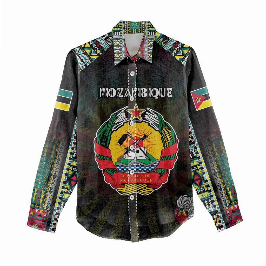 Personalized Mozambique Roots Women Casual Shirt African Pride in Fingerprint and Tribal Colors