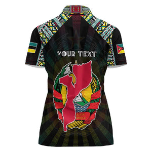 Personalized Mozambique Roots Women Polo Shirt African Pride in Fingerprint and Tribal Colors