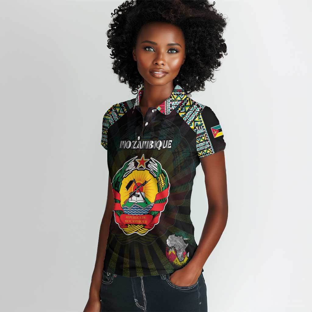 Personalized Mozambique Roots Women Polo Shirt African Pride in Fingerprint and Tribal Colors