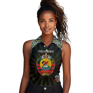 Personalized Mozambique Roots Women Sleeveless Polo Shirt African Pride in Fingerprint and Tribal Colors