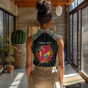 Personalized Mozambique Roots Women Sleeveless Polo Shirt African Pride in Fingerprint and Tribal Colors
