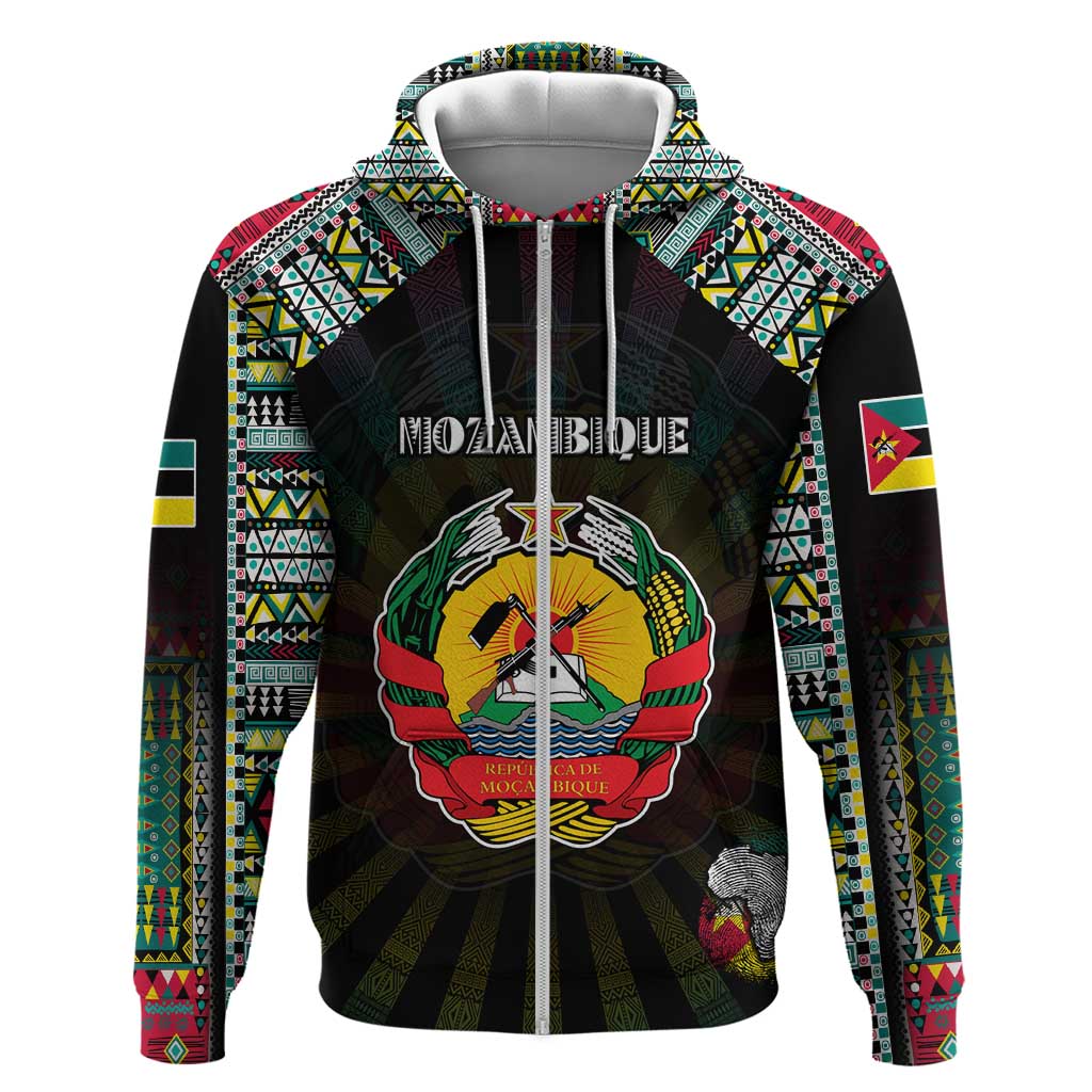 Personalized Mozambique Roots Zip Hoodie African Pride in Fingerprint and Tribal Colors