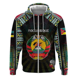 Personalized Mozambique Roots Zip Hoodie African Pride in Fingerprint and Tribal Colors