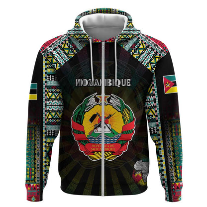 Personalized Mozambique Roots Zip Hoodie African Pride in Fingerprint and Tribal Colors