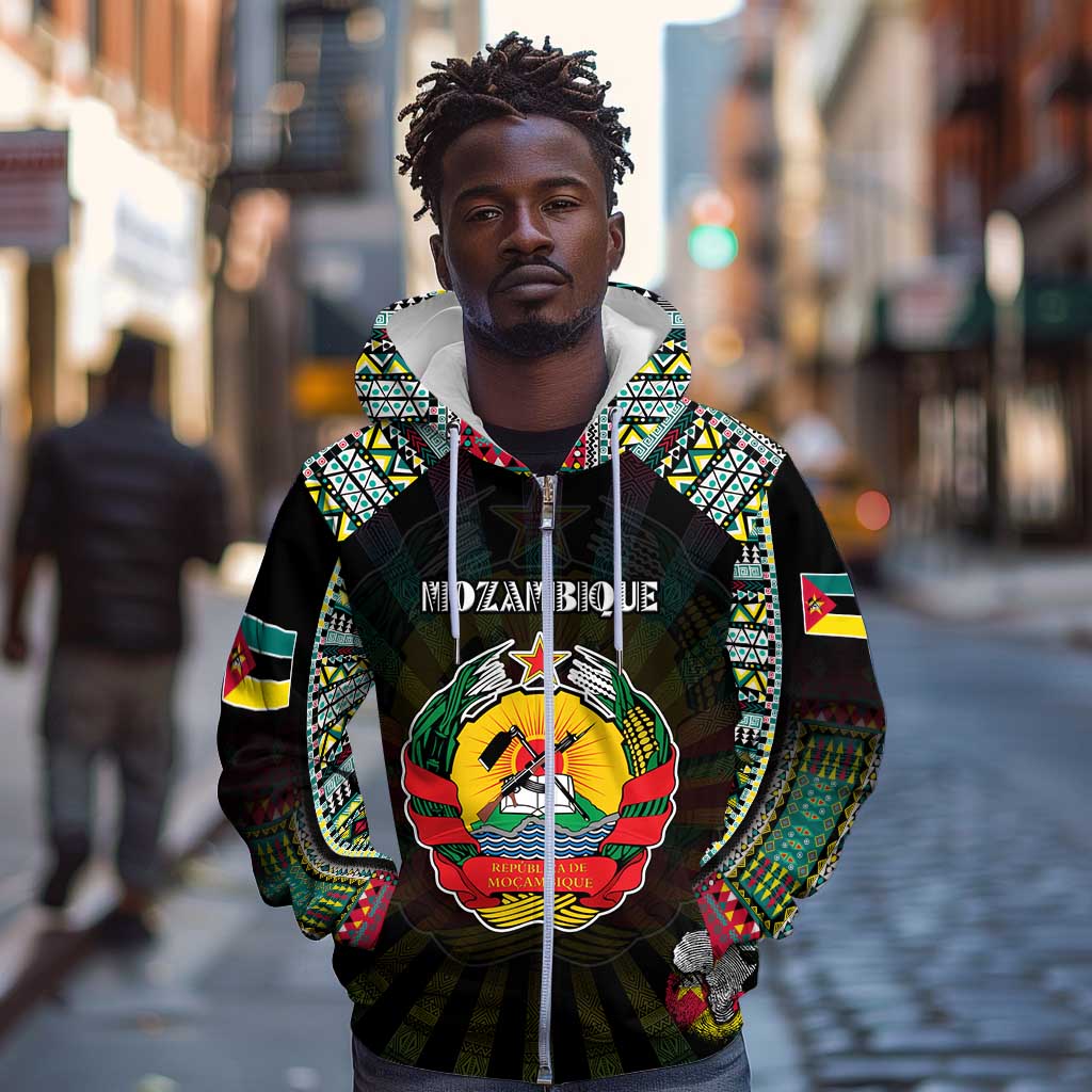 Personalized Mozambique Roots Zip Hoodie African Pride in Fingerprint and Tribal Colors