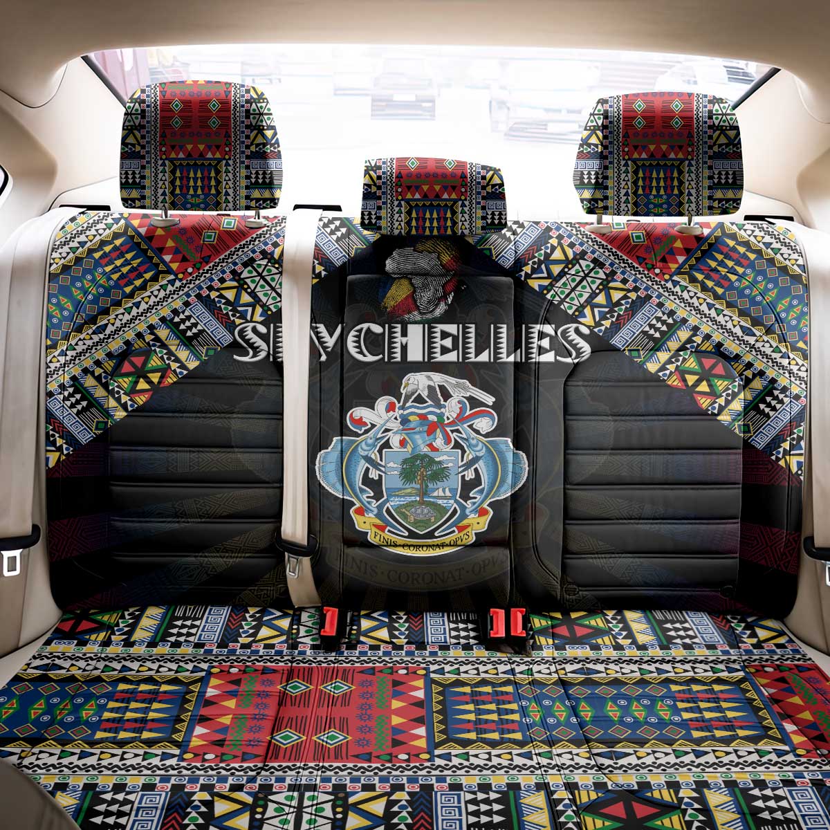 Seychelles Roots Back Car Seat Cover African Pride in Fingerprint and Tribal Colors