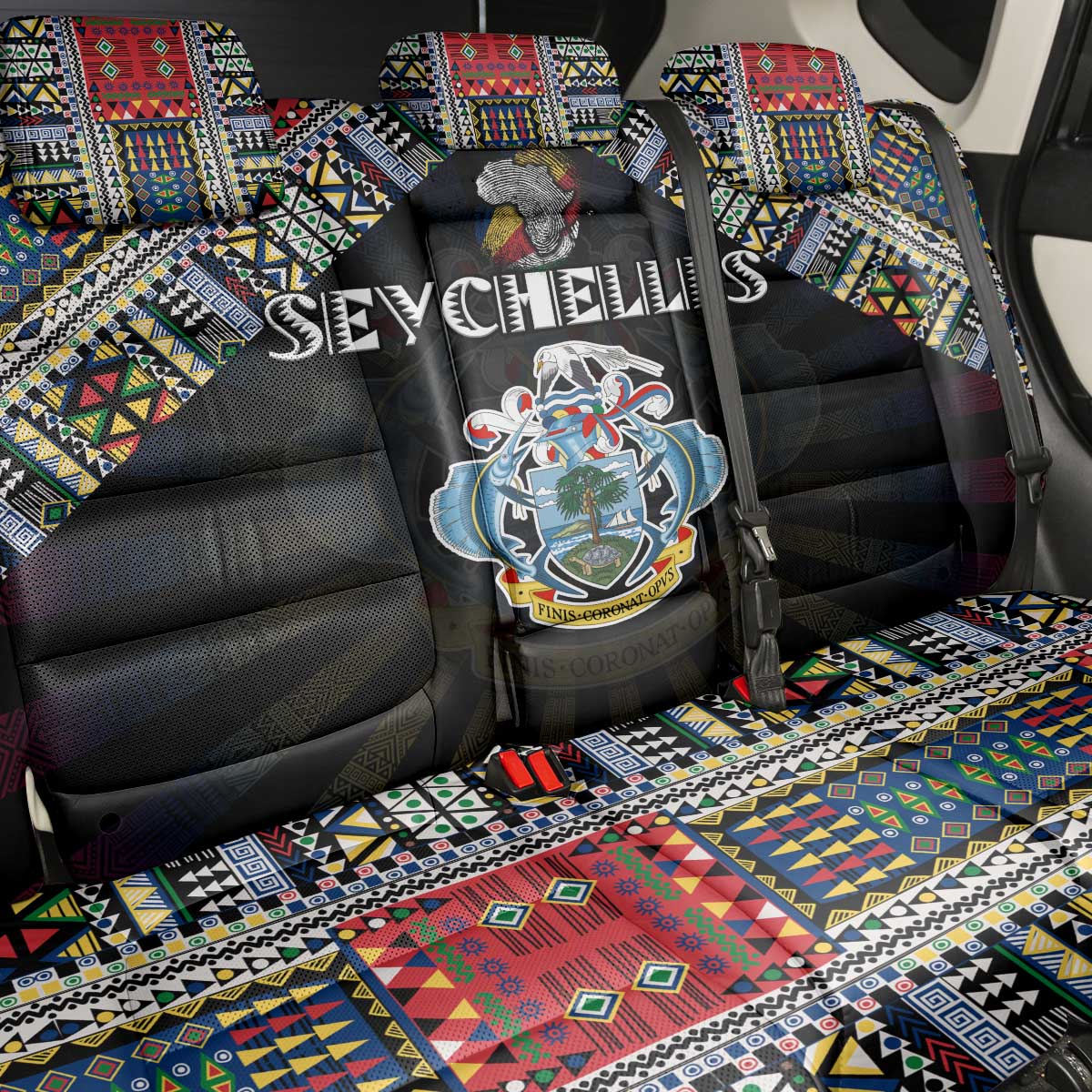 Seychelles Roots Back Car Seat Cover African Pride in Fingerprint and Tribal Colors
