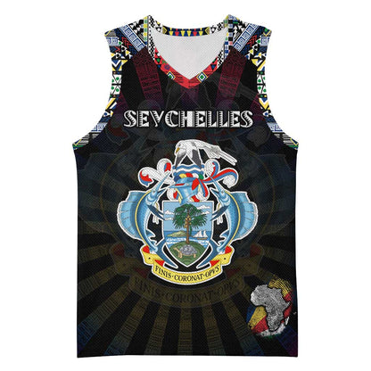 Personalized Seychelles Roots Basketball Jersey African Pride in Fingerprint and Tribal Colors - African Pride