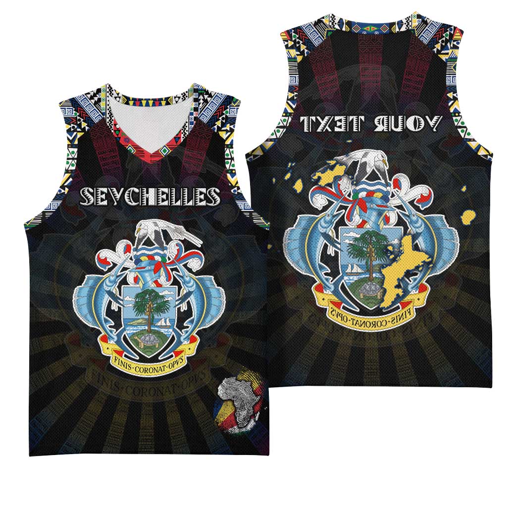 Personalized Seychelles Roots Basketball Jersey African Pride in Fingerprint and Tribal Colors - African Pride