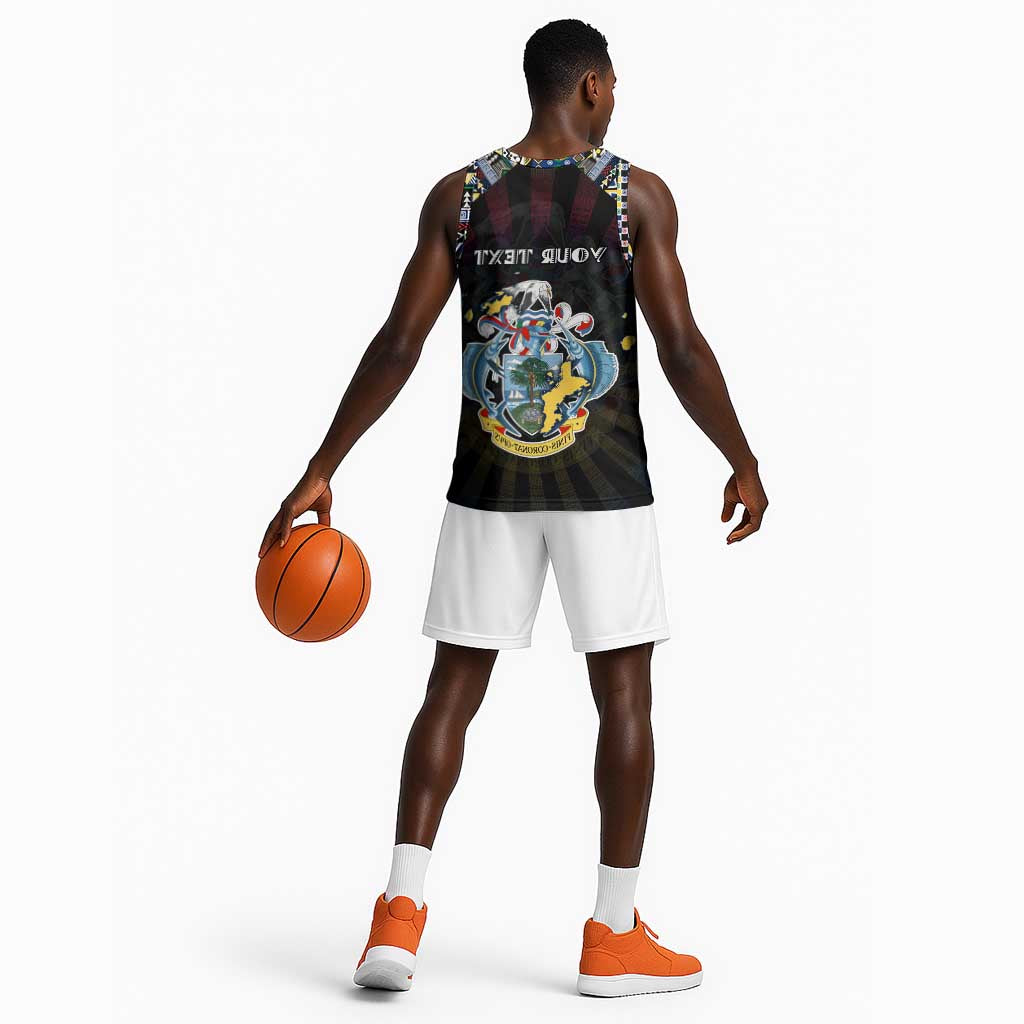 Personalized Seychelles Roots Basketball Jersey African Pride in Fingerprint and Tribal Colors - African Pride