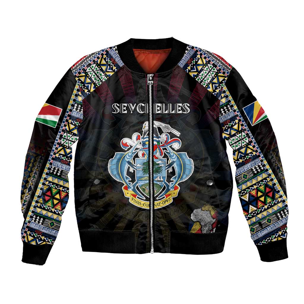 Personalized Seychelles Roots Bomber Jacket African Pride in Fingerprint and Tribal Colors
