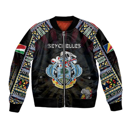 Personalized Seychelles Roots Bomber Jacket African Pride in Fingerprint and Tribal Colors
