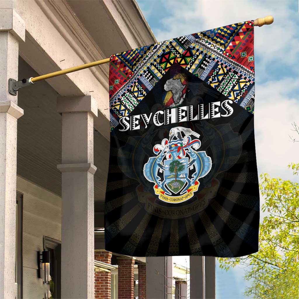 Seychelles Roots Garden Flag African Pride in Fingerprint and Tribal Colors