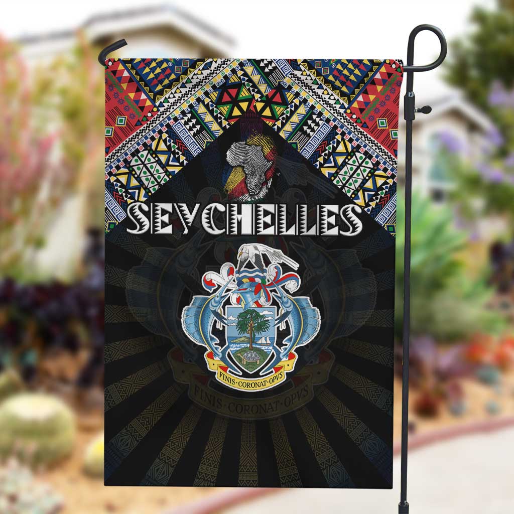 Seychelles Roots Garden Flag African Pride in Fingerprint and Tribal Colors