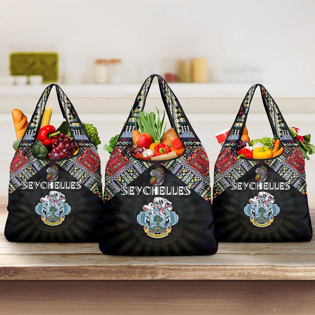 Seychelles Roots Grocery Bag African Pride in Fingerprint and Tribal Colors