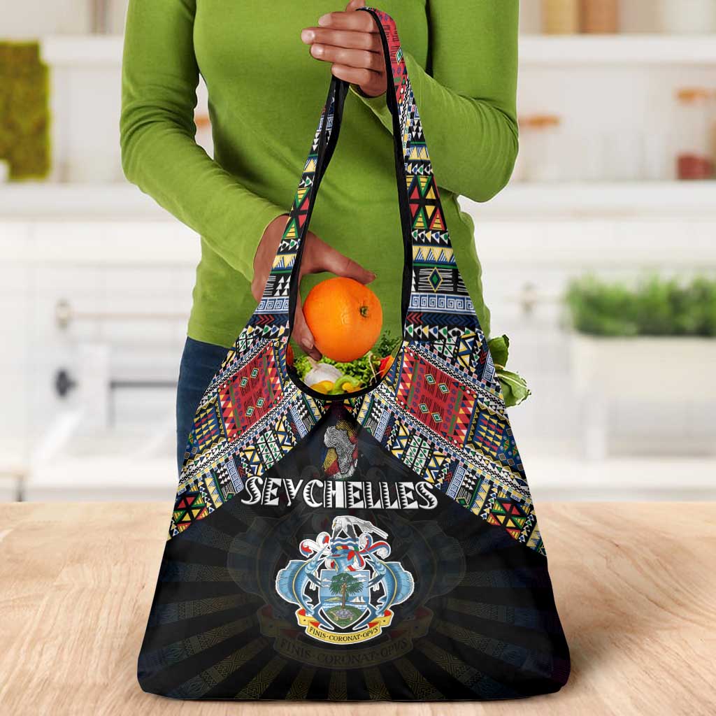 Seychelles Roots Grocery Bag African Pride in Fingerprint and Tribal Colors
