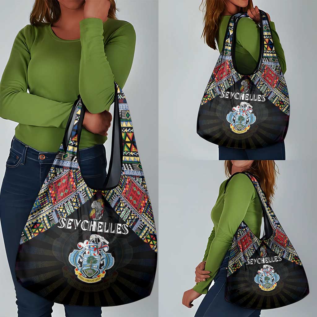 Seychelles Roots Grocery Bag African Pride in Fingerprint and Tribal Colors