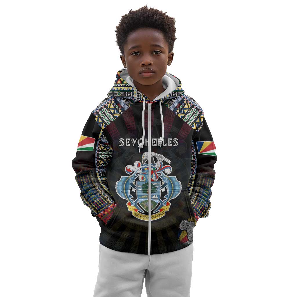 Personalized Seychelles Roots Kid Hoodie African Pride in Fingerprint and Tribal Colors