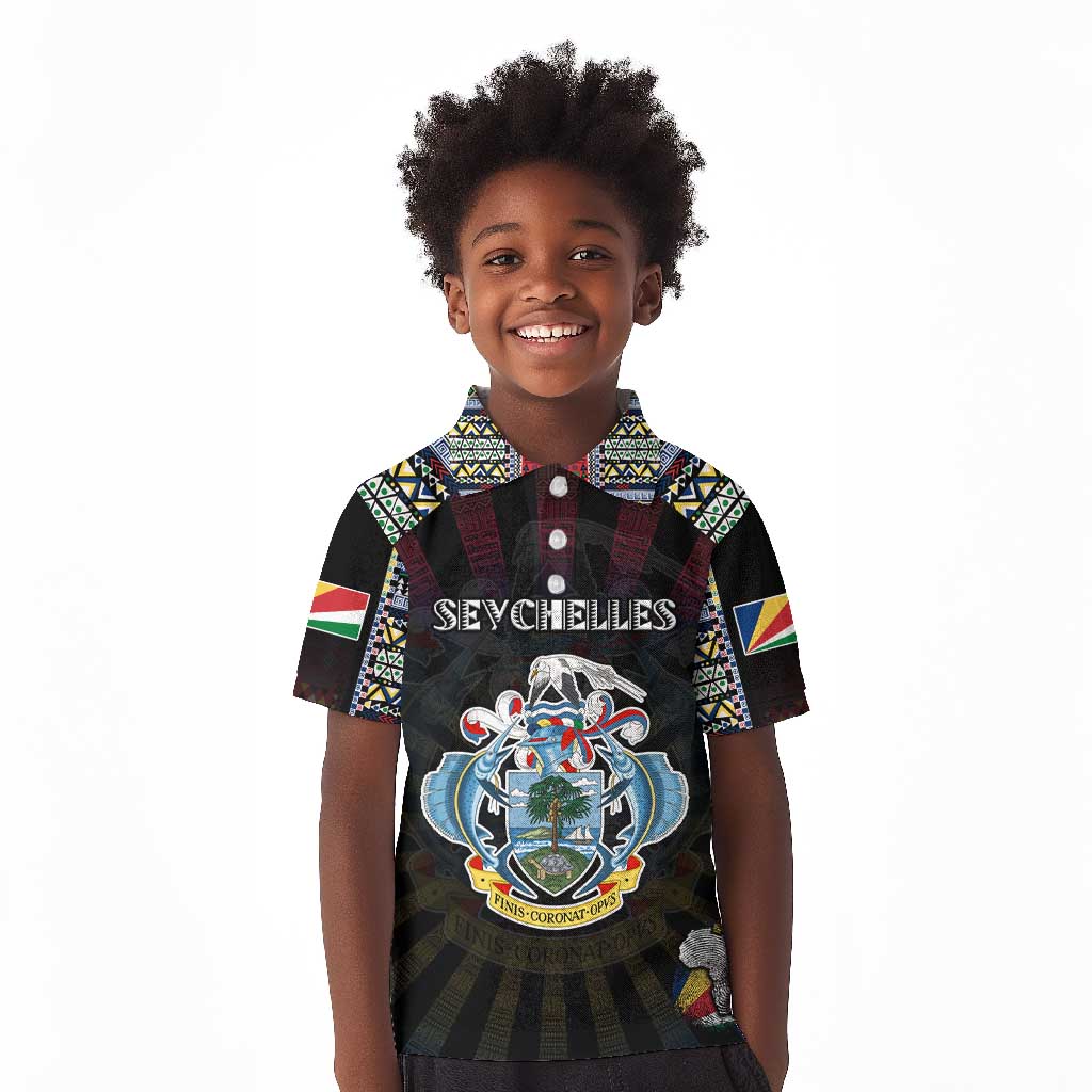 Personalized Seychelles Roots Kid Polo Shirt African Pride in Fingerprint and Tribal Colors