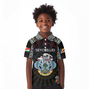 Personalized Seychelles Roots Kid Polo Shirt African Pride in Fingerprint and Tribal Colors