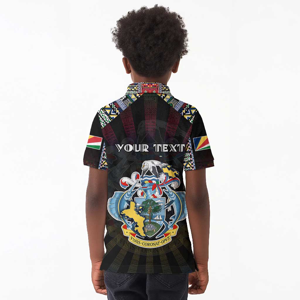 Personalized Seychelles Roots Kid Polo Shirt African Pride in Fingerprint and Tribal Colors