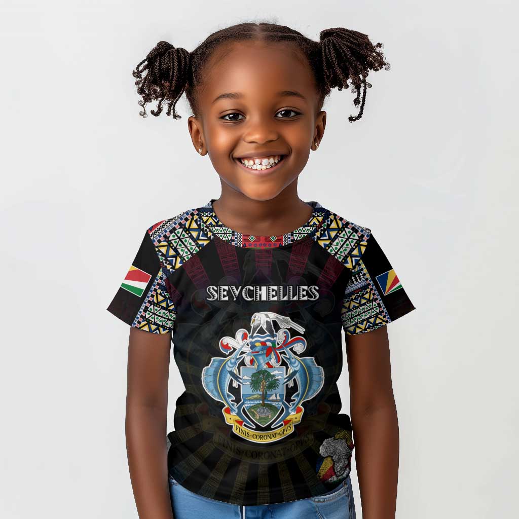 Personalized Seychelles Roots Kid T shirt African Pride in Fingerprint and Tribal Colors