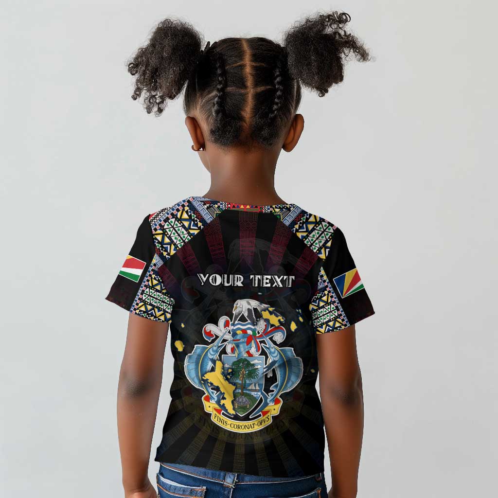 Personalized Seychelles Roots Kid T shirt African Pride in Fingerprint and Tribal Colors