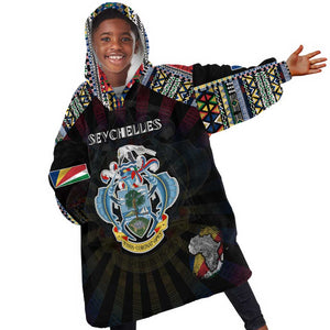 Personalized Seychelles Roots Kid Wearable Blanket Hoodie African Pride in Fingerprint and Tribal Colors