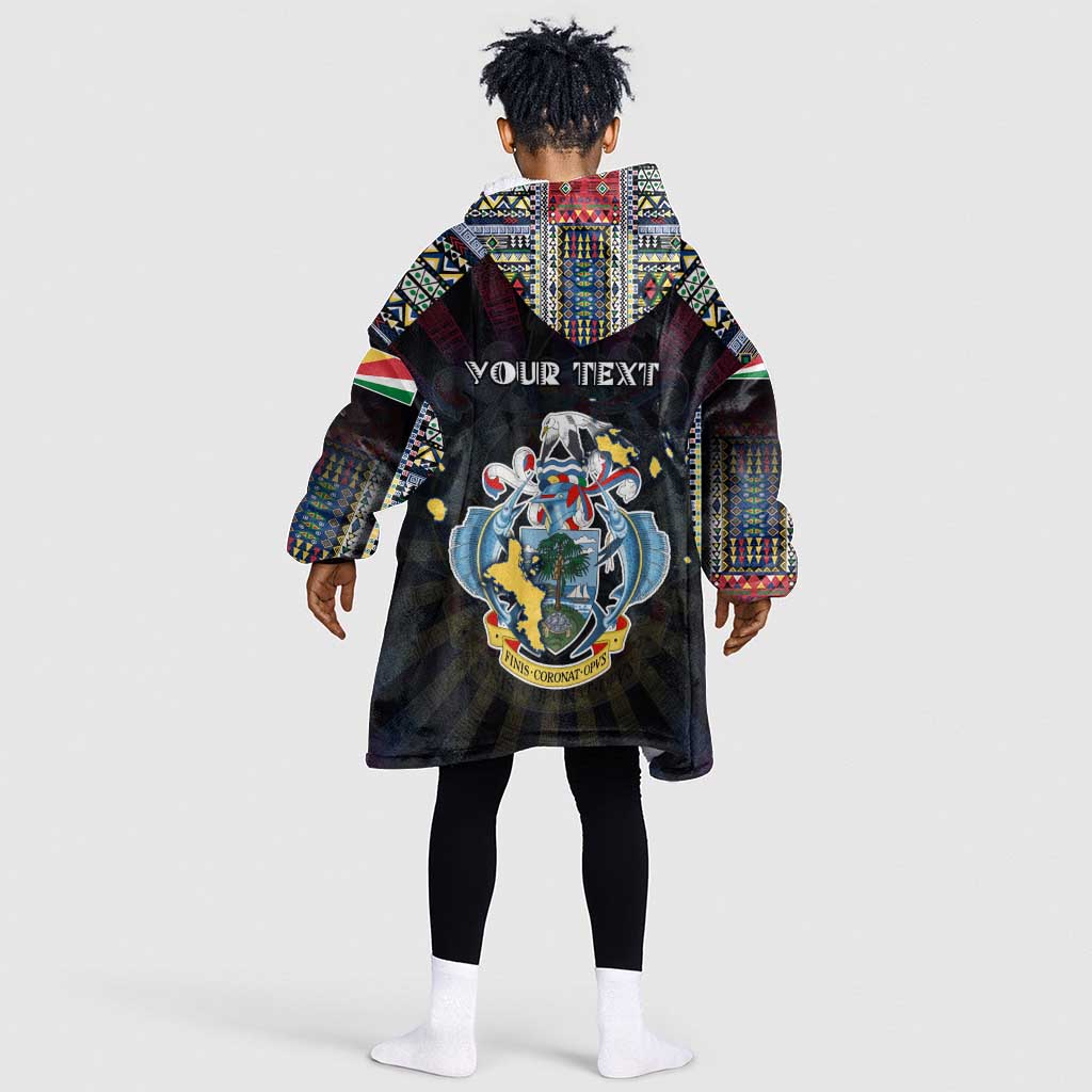 Personalized Seychelles Roots Kid Wearable Blanket Hoodie African Pride in Fingerprint and Tribal Colors