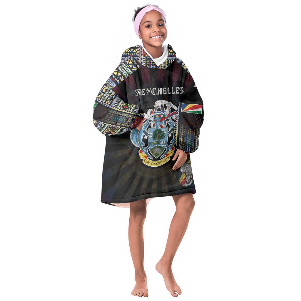 Personalized Seychelles Roots Kid Wearable Blanket Hoodie African Pride in Fingerprint and Tribal Colors