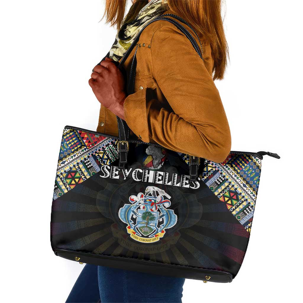 Seychelles Roots Leather Tote Bag African Pride in Fingerprint and Tribal Colors