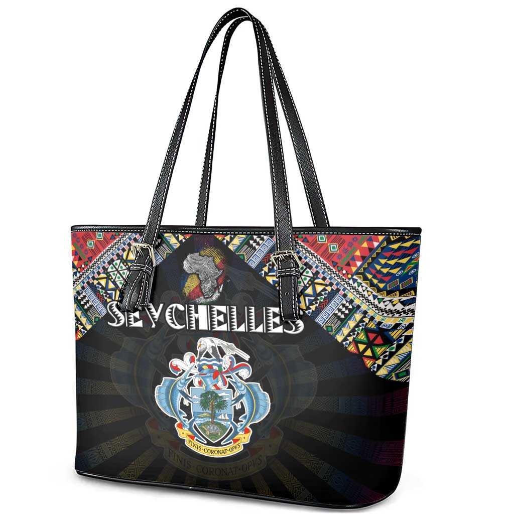Seychelles Roots Leather Tote Bag African Pride in Fingerprint and Tribal Colors