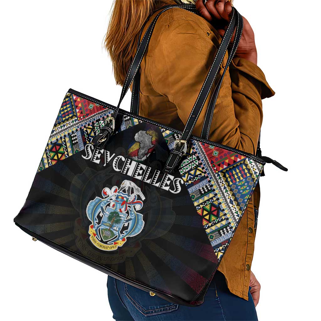 Seychelles Roots Leather Tote Bag African Pride in Fingerprint and Tribal Colors