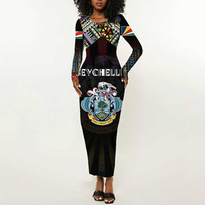 Personalized Seychelles Roots Long Sleeve Bodycon Dress African Pride in Fingerprint and Tribal Colors