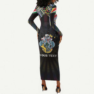 Personalized Seychelles Roots Long Sleeve Bodycon Dress African Pride in Fingerprint and Tribal Colors