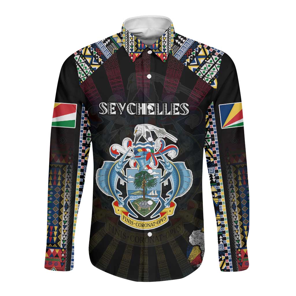 Personalized Seychelles Roots Long Sleeve Button Shirt African Pride in Fingerprint and Tribal Colors